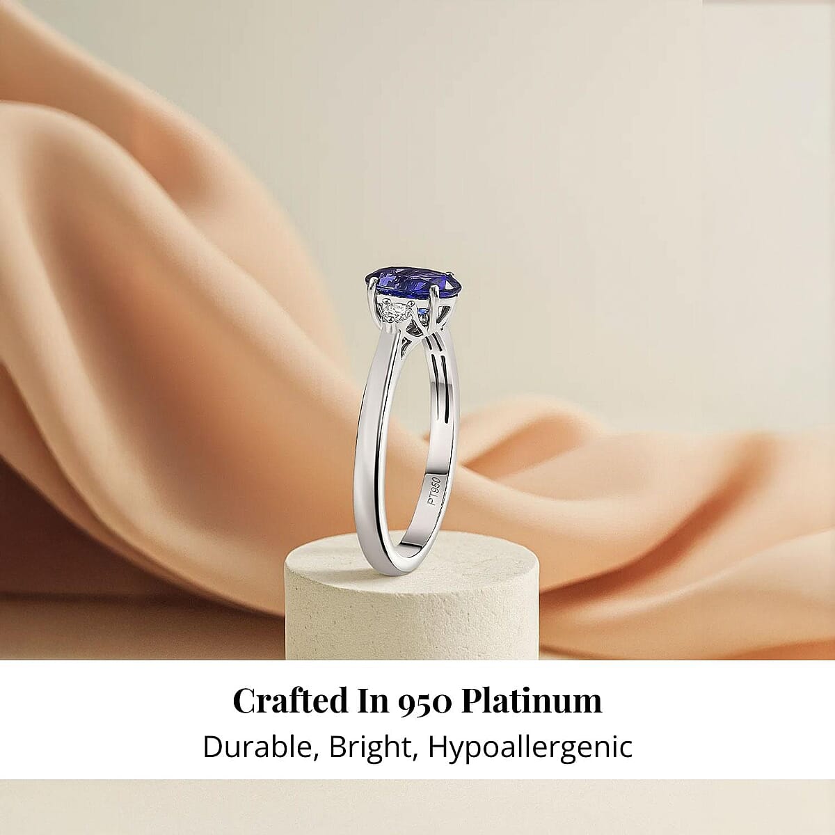 Certified & Appraised Rhapsody AAAA Tanzanite and E-F VS Diamond 1.67 ctw Ring in 950 Platinum (Size 8.0) 4.46 Grams (Del. in 10-15 Days) image number 2