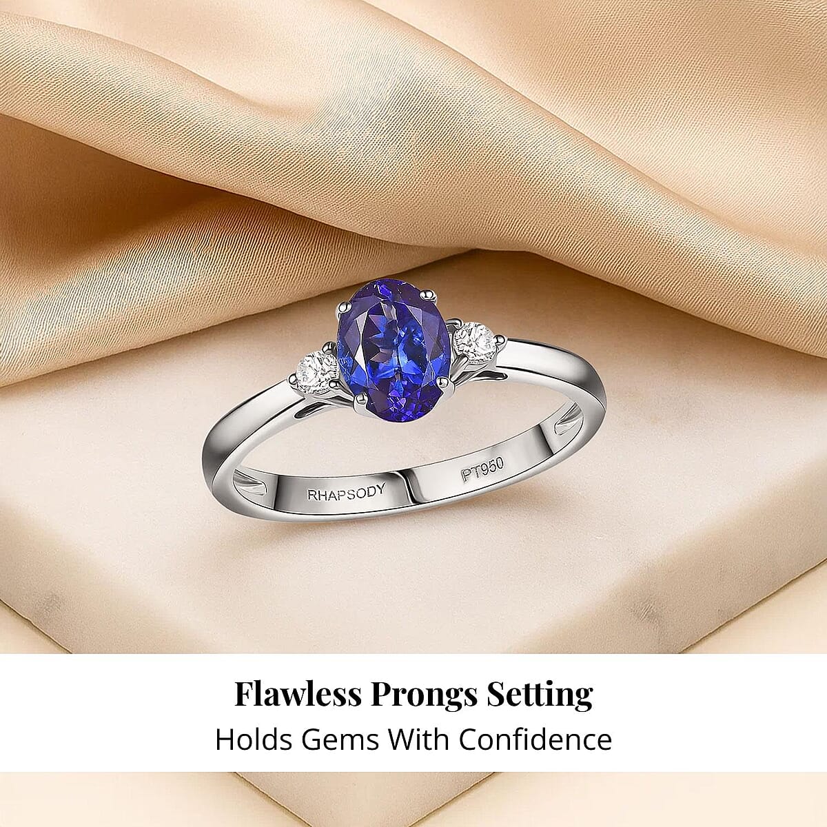 Certified & Appraised Rhapsody AAAA Tanzanite and E-F VS Diamond 1.67 ctw Ring in 950 Platinum (Size 8.0) 4.46 Grams (Del. in 10-15 Days) image number 4