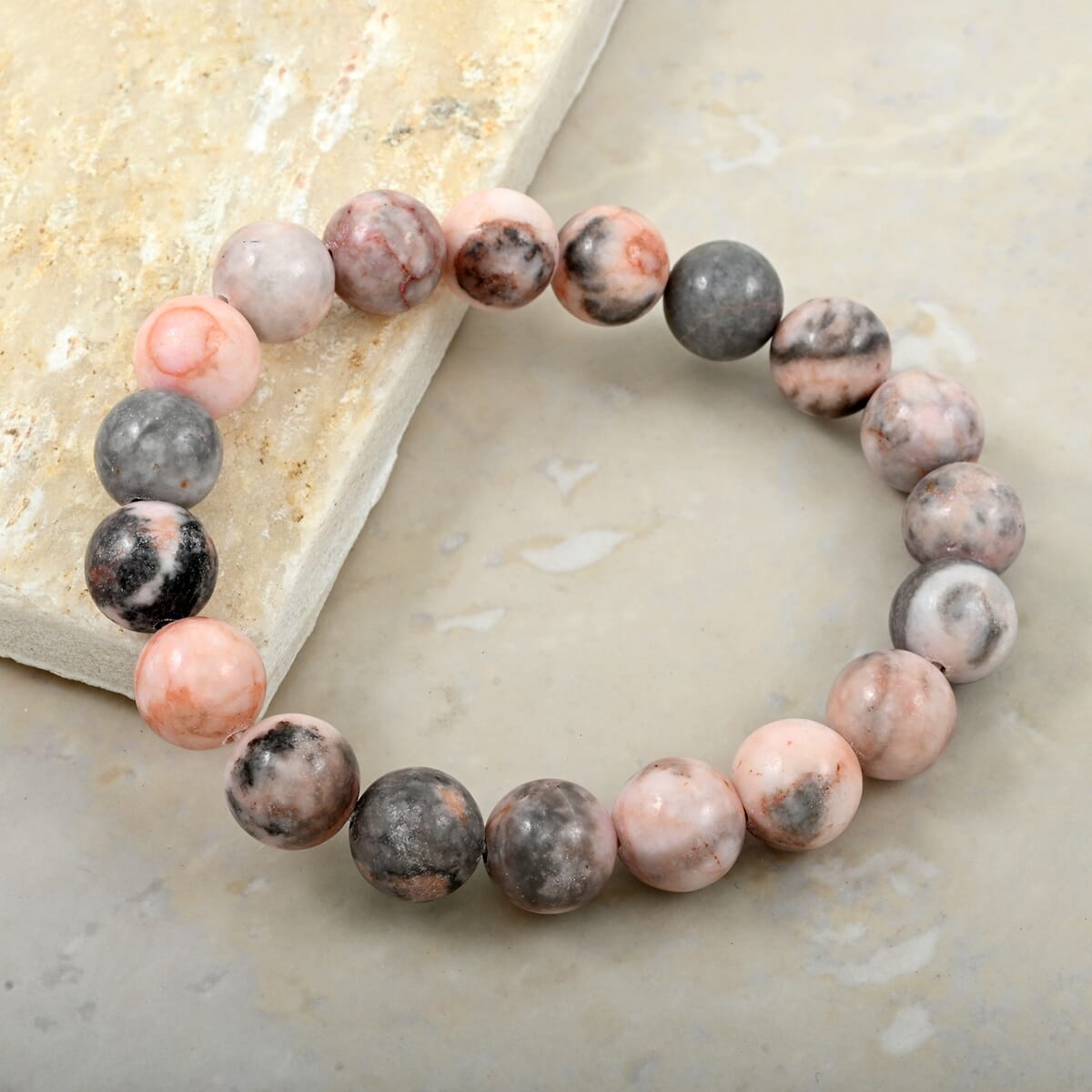 Pink Zebra Jasper 150.00 ctw Beaded Stretch Bracelet image number 1