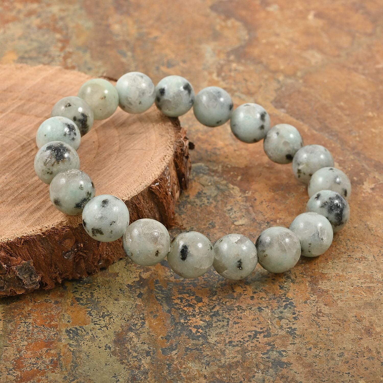 Kiwi Jasper 178.00 ctw Beaded Stretch Bracelet 