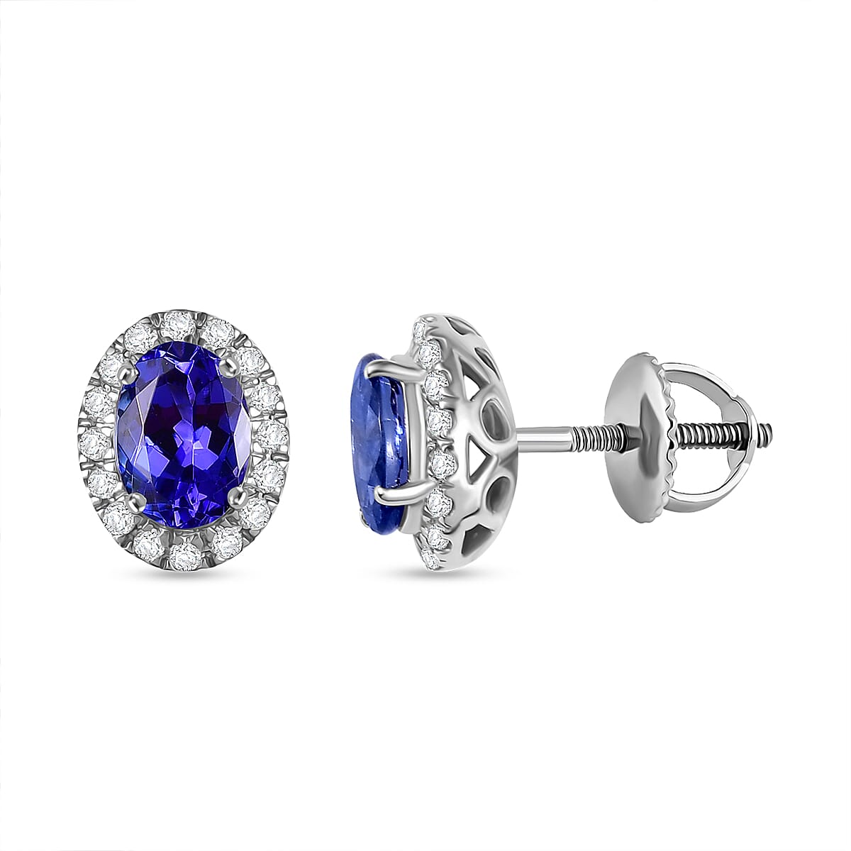 Certified & Appraised Rhapsody AAAA Tanzanite and E-F VS Diamond 2.27 ctw Stud Earrings in 950 Platinum (Del. in 10-15 Days) image number 0