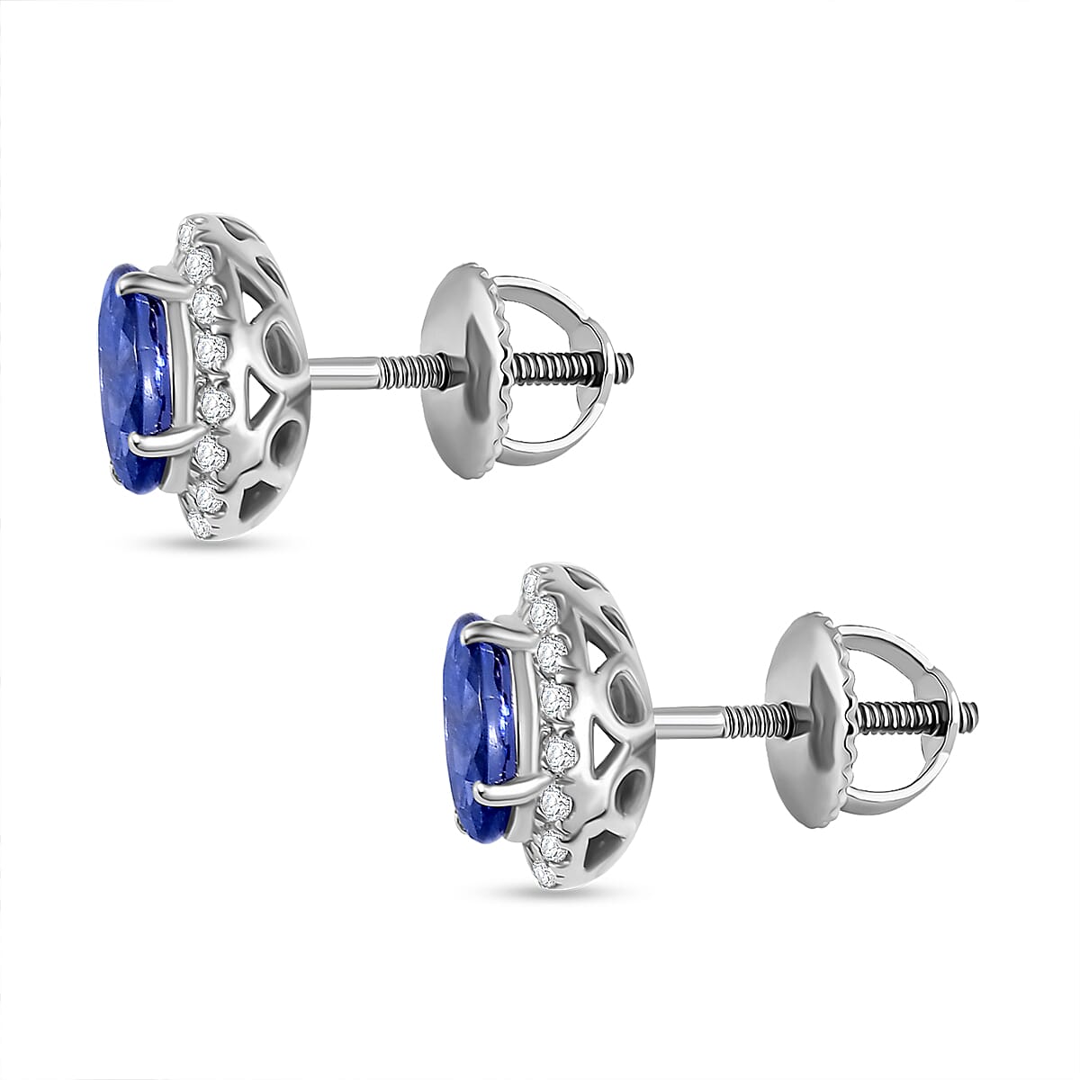 Certified & Appraised Rhapsody AAAA Tanzanite and E-F VS Diamond 2.27 ctw Stud Earrings in 950 Platinum (Del. in 10-15 Days) image number 3