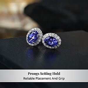 Certified & Appraised Rhapsody AAAA Tanzanite and E-F VS Diamond 2.27 ctw Stud Earrings in 950 Platinum (Del. in 10-15 Days)