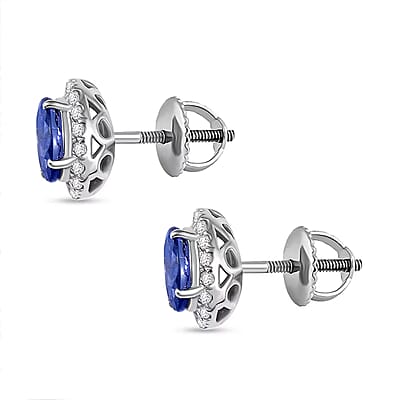 Certified & Appraised Rhapsody AAAA Tanzanite and E-F VS Diamond 2.27 ctw Stud Earrings in 950 Platinum
