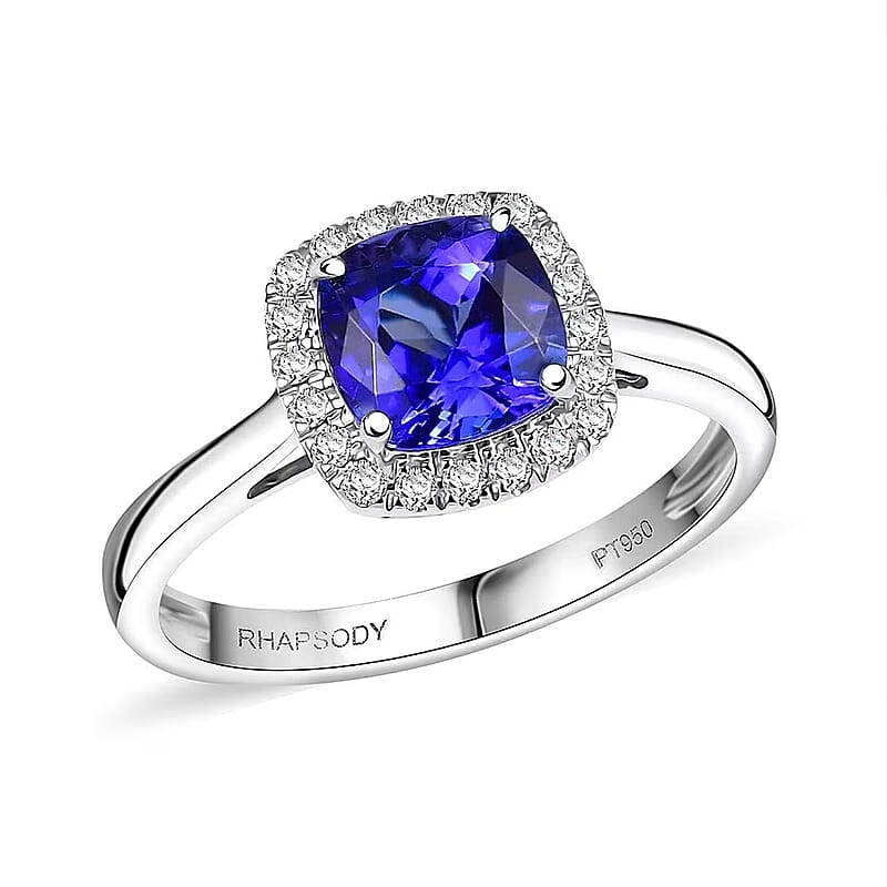 Certified & Appraised Rhapsody AAAA Tanzanite and E-F VS Diamond 3.21 ctw Halo Ring in 950 Platinum (Size 10.0) 5.10 Grams