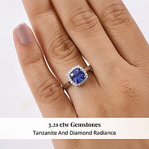 Certified & Appraised Rhapsody AAAA Tanzanite and E-F VS Diamond 3.21 ctw Halo Ring in 950 Platinum (Size 10.0) 5.10 Grams