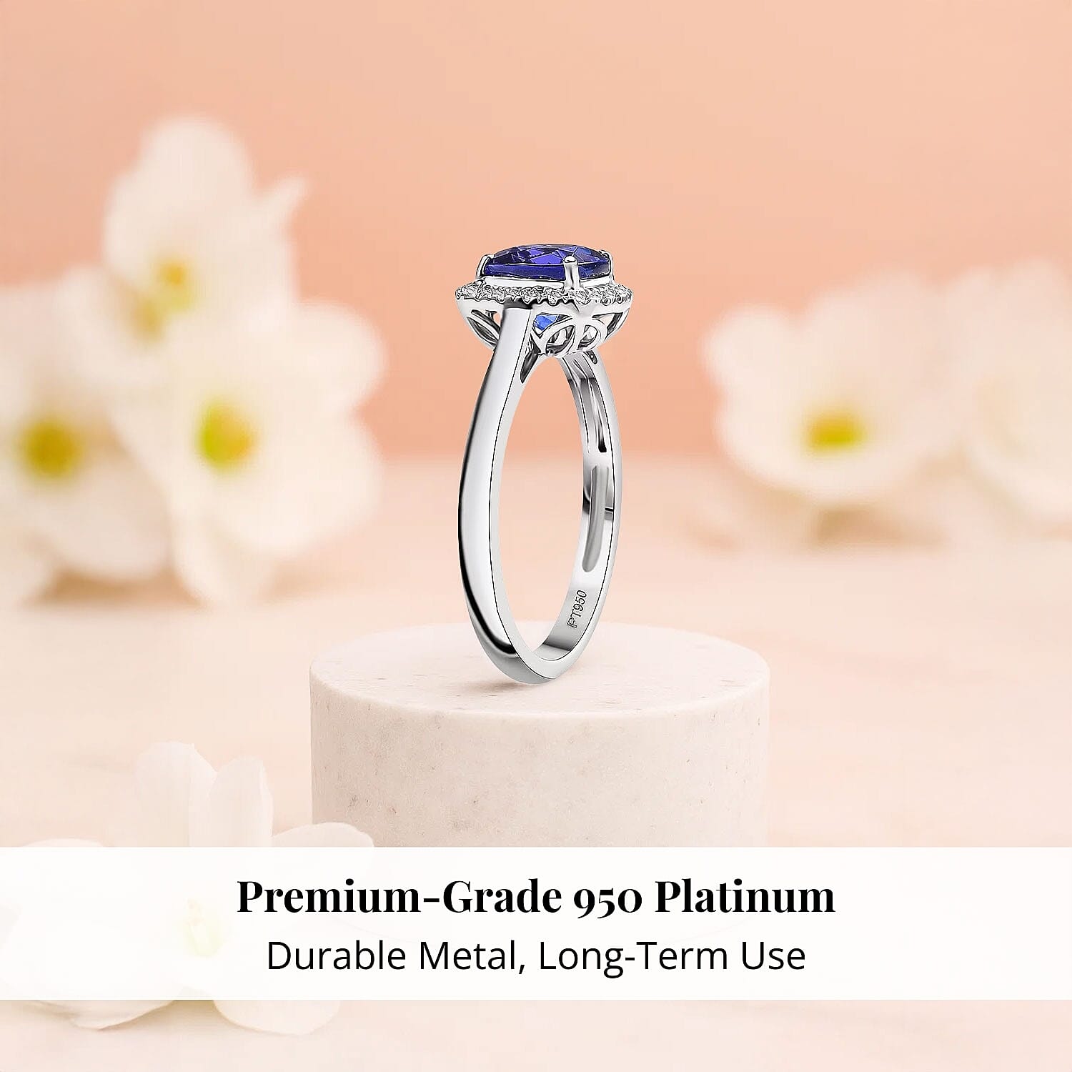 Certified & Appraised Rhapsody AAAA Tanzanite and E-F VS Diamond 3.21 ctw Halo Ring in 950 Platinum (Size 10.0) 5.10 Grams