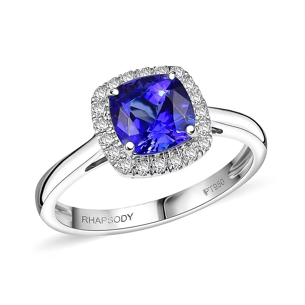 Certified & Appraised Rhapsody AAAA Tanzanite and E-F VS Diamond 3.21 ctw Halo Ring in 950 Platinum (Size 5.0) 5.10 Grams image number 0