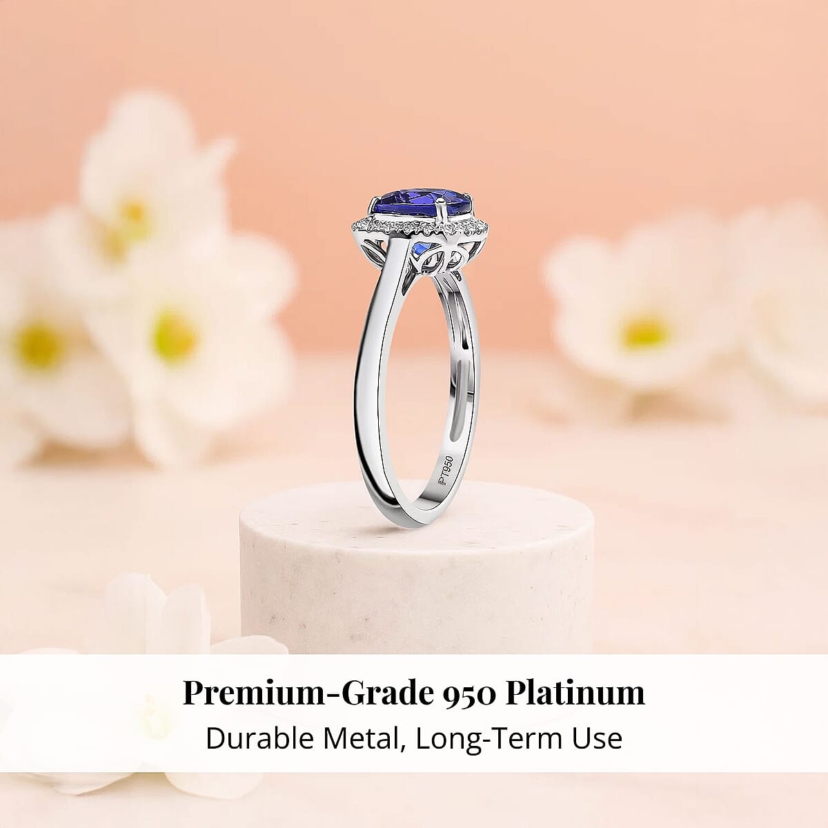 Certified & Appraised Rhapsody AAAA Tanzanite and E-F VS Diamond 3.21 ctw Halo Ring in 950 Platinum (Size 5.0) 5.10 Grams image number 2