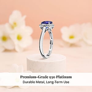 Certified & Appraised Rhapsody AAAA Tanzanite and E-F VS Diamond 3.21 ctw Halo Ring in 950 Platinum (Size 5.0) 5.10 Grams