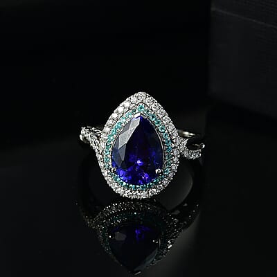 Certified & Appraised Rhapsody AAAA Tanzanite, Paraiba Tourmaline and E-F VS2 Diamond 5.15 ctw Ring in 950 Platinum (Size 10.0) 8.20 Grams