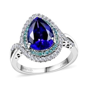 Certified & Appraised Rhapsody AAAA Tanzanite, Paraiba Tourmaline and E-F VS2 Diamond 5.15 ctw Ring in 950 Platinum 8.20 Grams