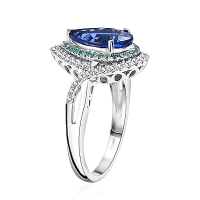 Certified & Appraised Rhapsody AAAA Tanzanite, Paraiba Tourmaline and E-F VS2 Diamond 5.15 ctw Ring in 950 Platinum (Size 9.0) 8.20 Grams