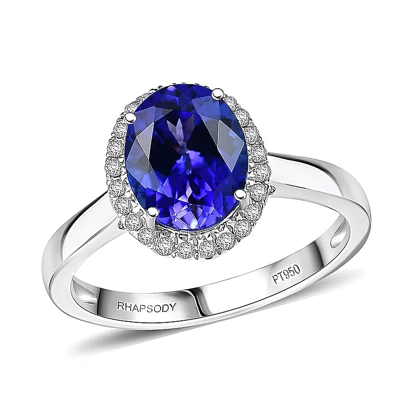 Certified & Appraised Rhapsody 950 Platinum AAAA Tanzanite, Diamond (E-F, VS) (0.26 cts) Ring (Size 5.0) (5.72 g) 3.21 ctw