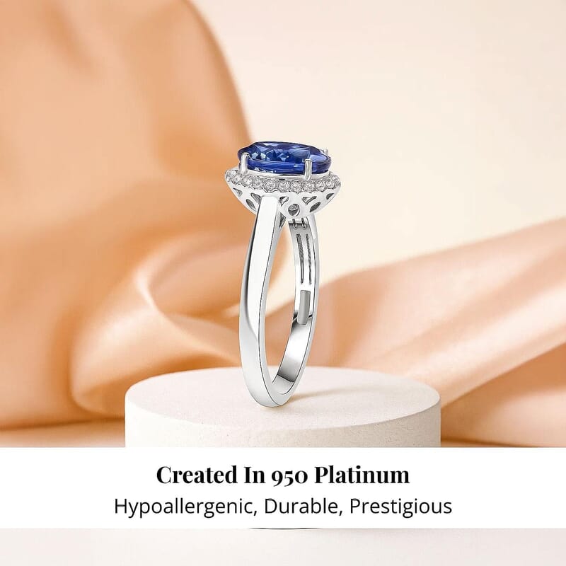 Certified & Appraised Rhapsody 950 Platinum AAAA Tanzanite, Diamond (E-F, VS) (0.26 cts) Ring (Size 5.0) (5.72 g) 3.21 ctw
