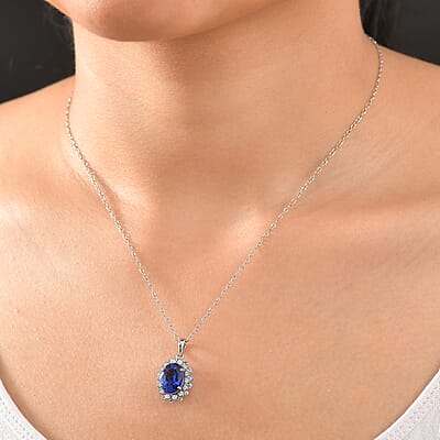 Certified & Appraised Rhapsody AAAA Tanzanite, Paraiba Tourmaline and E-F VS2 Diamond 3.55 ctw Pendant in 950 Platinum 4 Grams