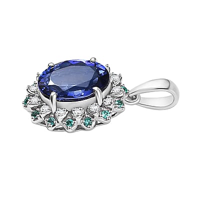 Certified & Appraised Rhapsody AAAA Tanzanite, Paraiba Tourmaline and E-F VS2 Diamond 3.55 ctw Pendant in 950 Platinum 4 Grams