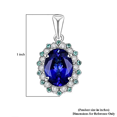 Certified & Appraised Rhapsody AAAA Tanzanite, Paraiba Tourmaline and E-F VS2 Diamond 3.55 ctw Pendant in 950 Platinum 4 Grams
