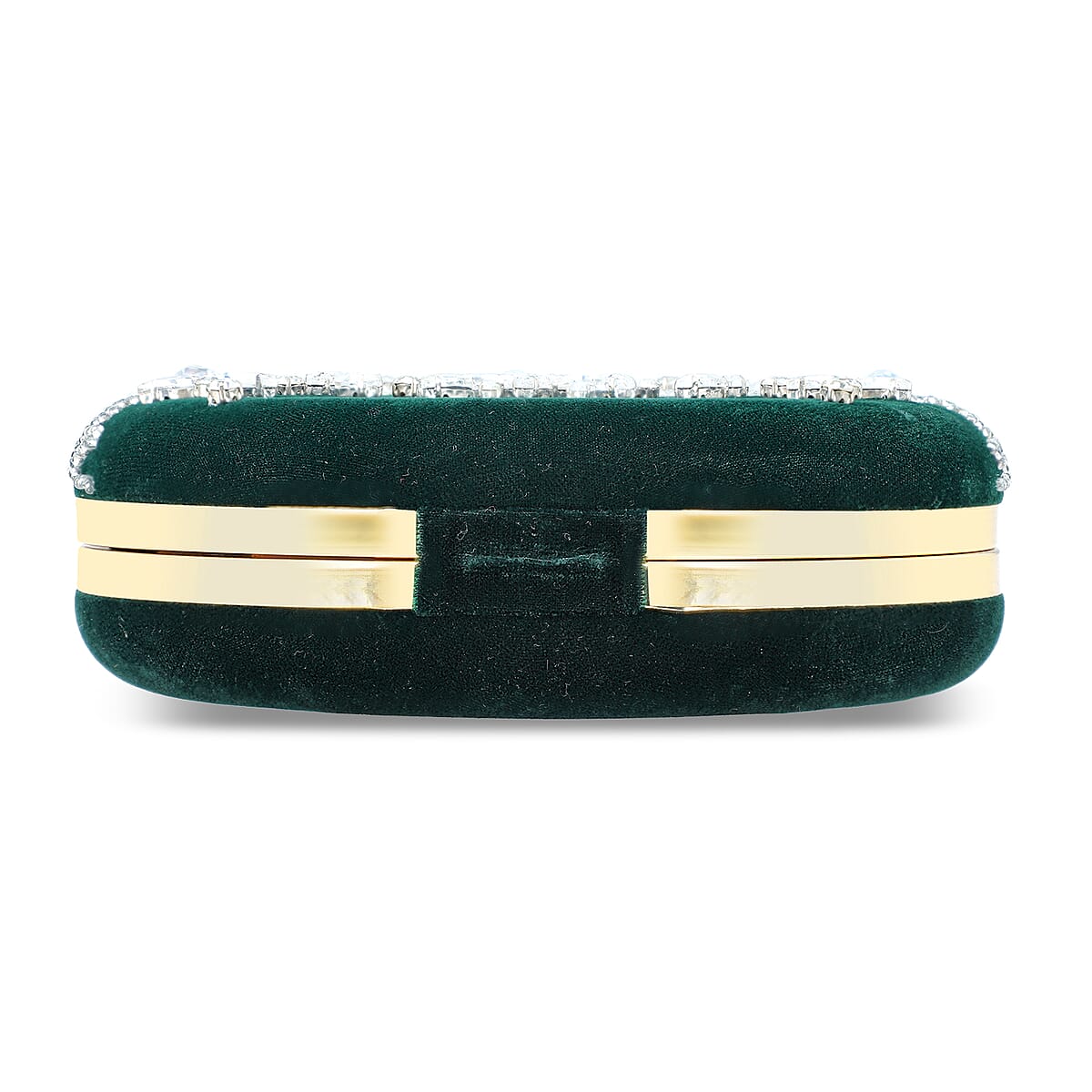 Green Hand Embroidery Round Shaped Beads Studded Velvet Clutch with Ring Handle and Sling Chain image number 8