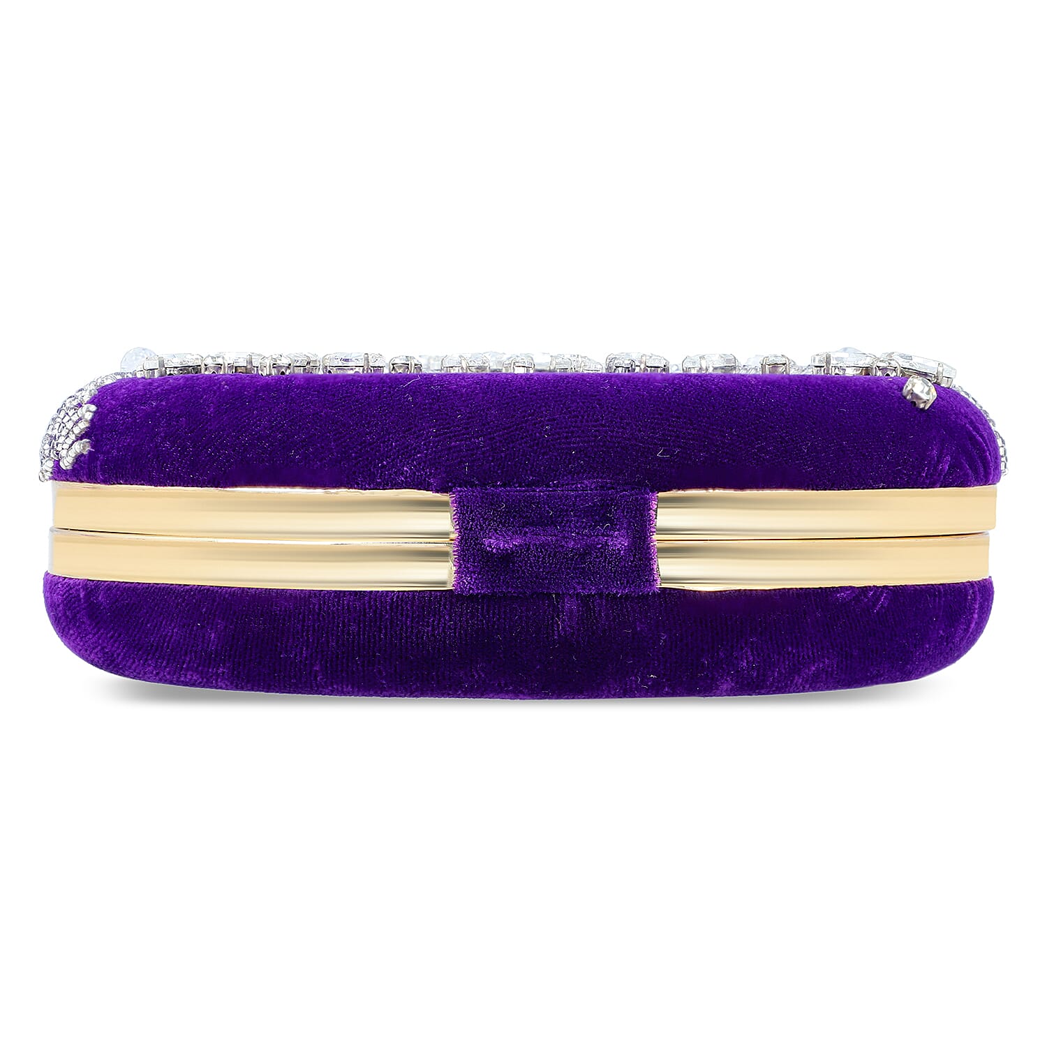 Purple Hand Embroidery Round Shaped Beads Studded Velvet Clutch with Ring Handle and Sling Chain