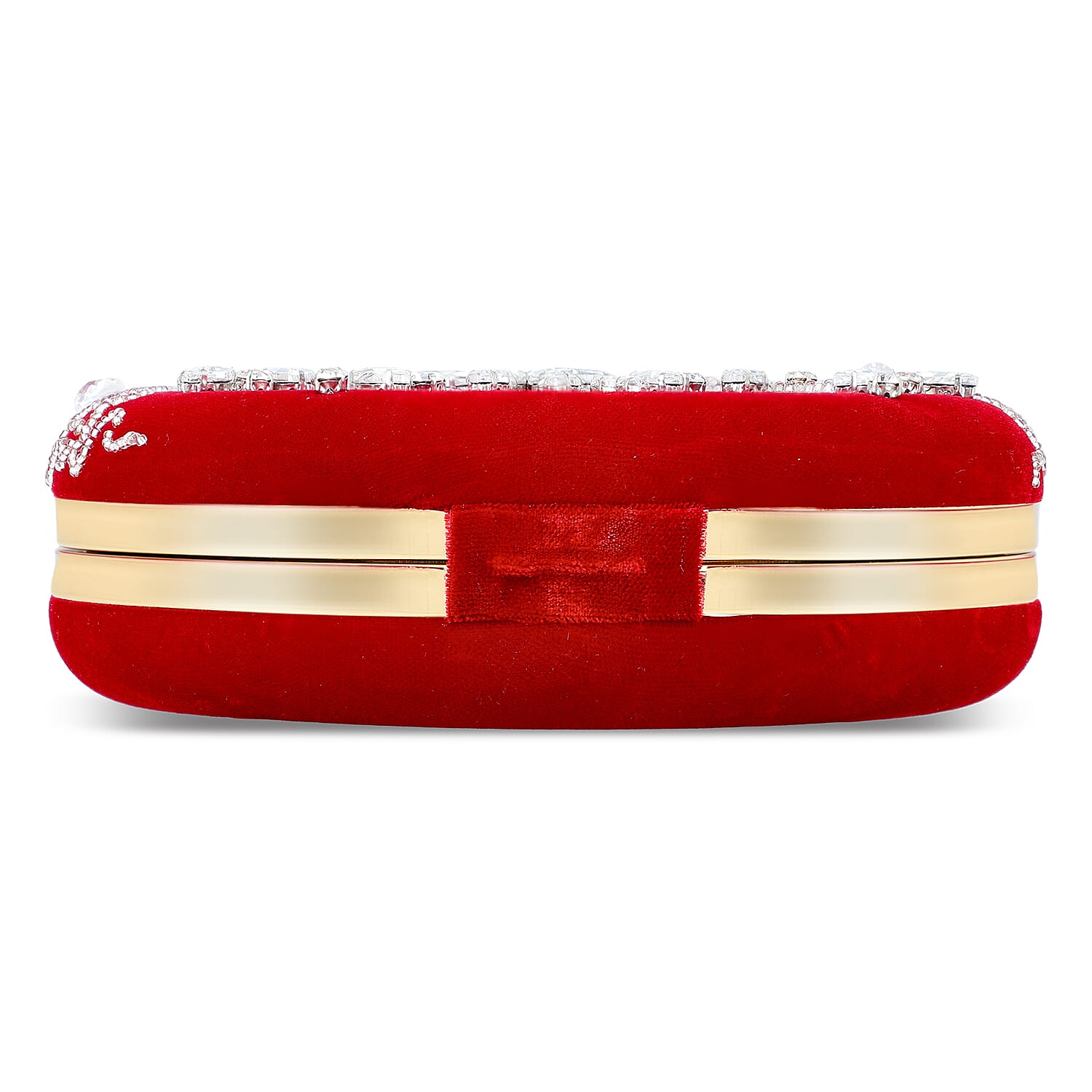 Burgundy Hand Embroidery Round Shaped Beads Studded Velvet Clutch with Ring Handle and Sling Chain