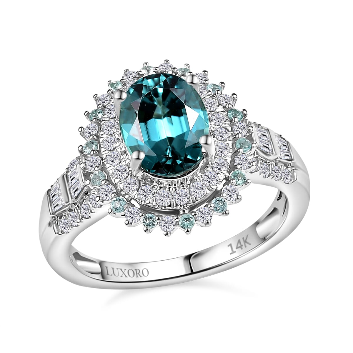 Certified & Appraised Luxoro 14K White Gold AAA Pirineu Lagoon Tourmaline, Paraiba Tourmaline, Diamond (G-H, I2) (0.77 cts) Ring (Size 10.0) (5.90 g) 3.30 ctw image number 0