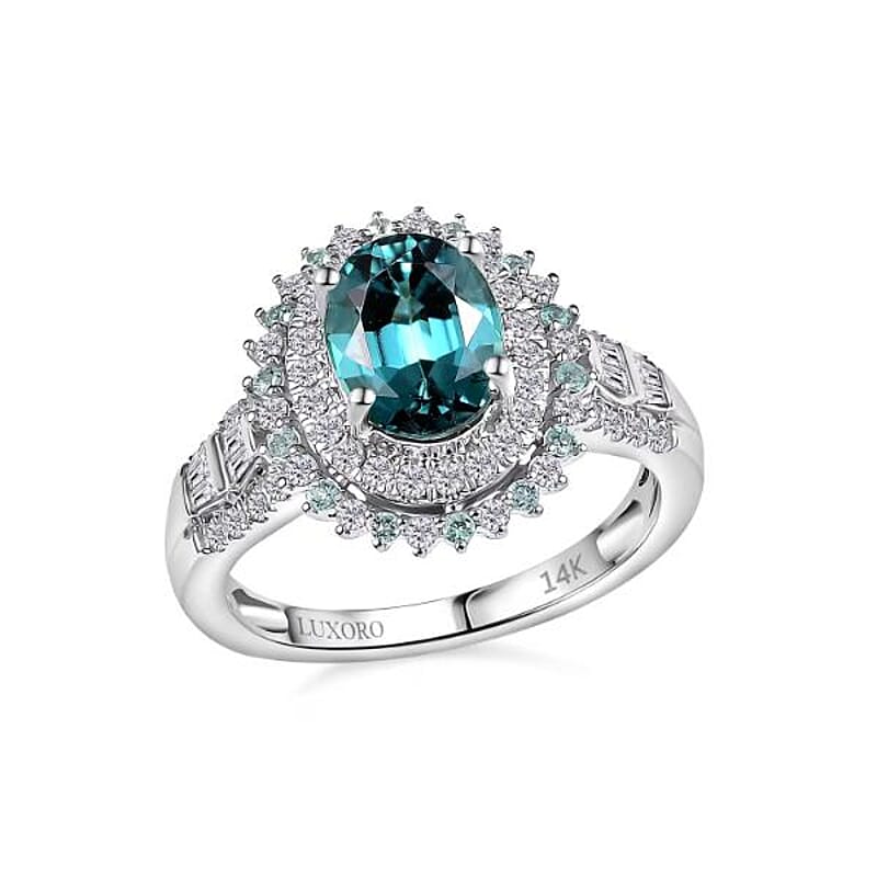 Certified & Appraised Luxoro AAA Pirineu Lagoon Tourmaline, Paraiba Tourmaline and G-H I2 Diamond 3.30 ctw Ring in 14K White Gold (Size 10.0) 5.90 Grams