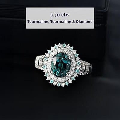 Certified & Appraised Luxoro AAA Pirineu Lagoon Tourmaline, Paraiba Tourmaline and G-H I2 Diamond 3.30 ctw Ring in 14K White Gold (Size 10.0) 5.90 Grams