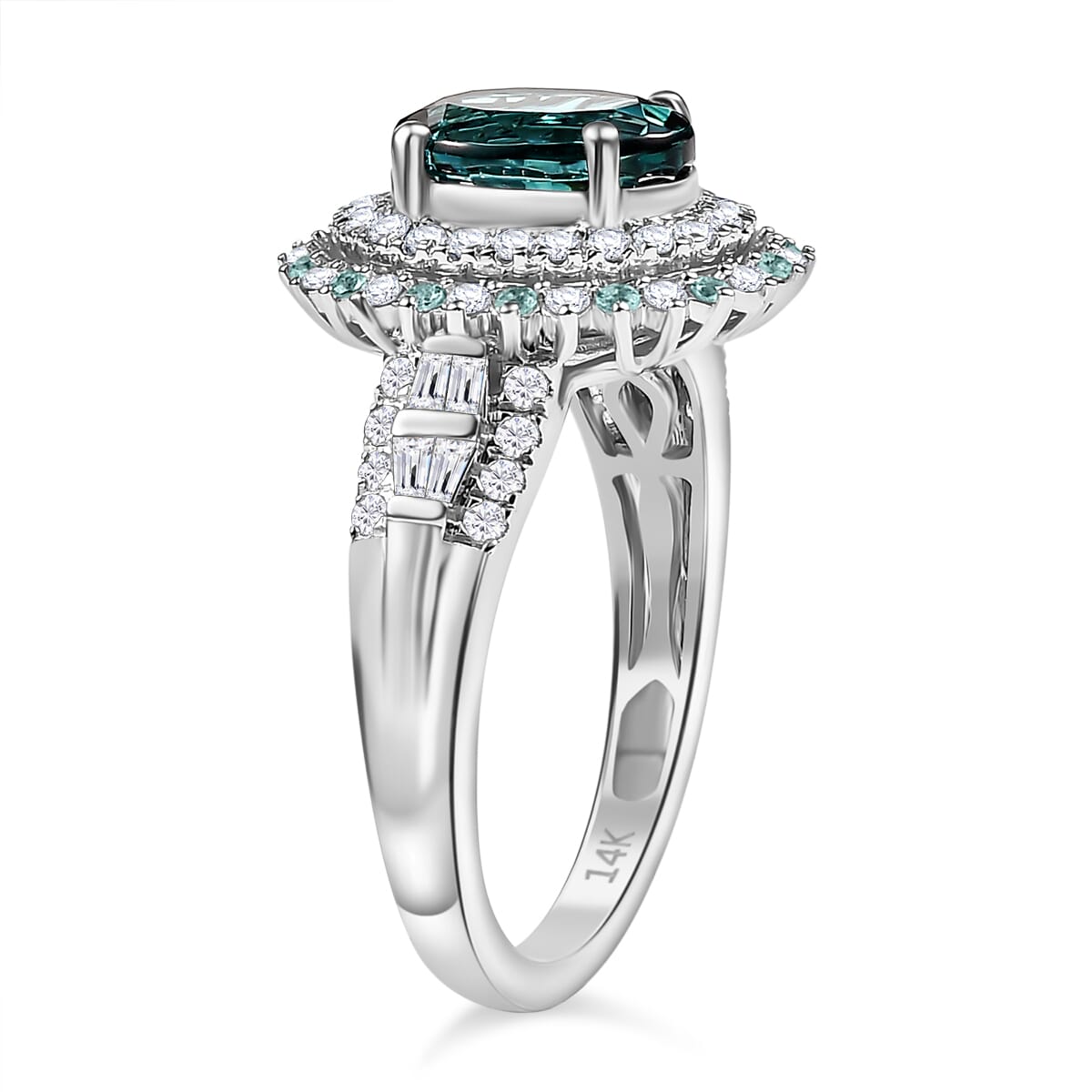 Certified & Appraised Luxoro 14K White Gold AAA Pirineu Lagoon Tourmaline, Paraiba Tourmaline, Diamond (G-H, I2) (0.77 cts) Ring (Size 10.0) (5.90 g) 3.30 ctw image number 3