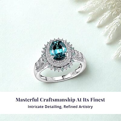 Certified & Appraised Luxoro AAA Pirineu Lagoon Tourmaline, Paraiba Tourmaline and G-H I2 Diamond 3.30 ctw Ring in 14K White Gold (Size 10.0) 5.90 Grams