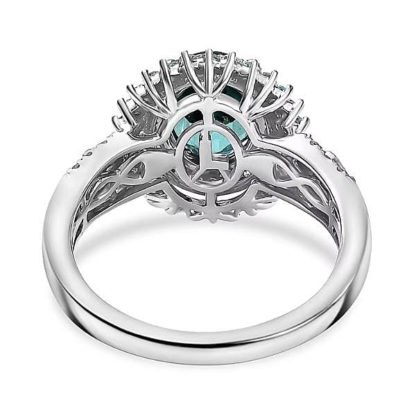 Certified & Appraised Luxoro AAA Pirineu Lagoon Tourmaline, Paraiba Tourmaline and G-H I2 Diamond 3.30 ctw Ring in 14K White Gold (Size 10.0) 5.90 Grams