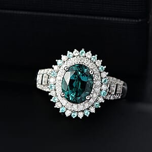 Luxoro 14K White Gold AAA Pirineu Lagoon Tourmaline, Paraiba Tourmaline, Diamond (G-H, I2) (0.77 cts) Ring (Size 6.0) (5.90 g) 3.30 ctw