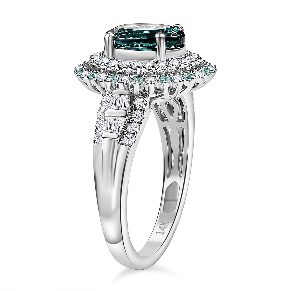 Certified & Appraised Luxoro AAA Pirineu Lagoon Tourmaline, Paraiba Tourmaline and G-H I2 Diamond 3.30 ctw Ring in 14K White Gold (Size 8.0) 5.90 Grams image number 3