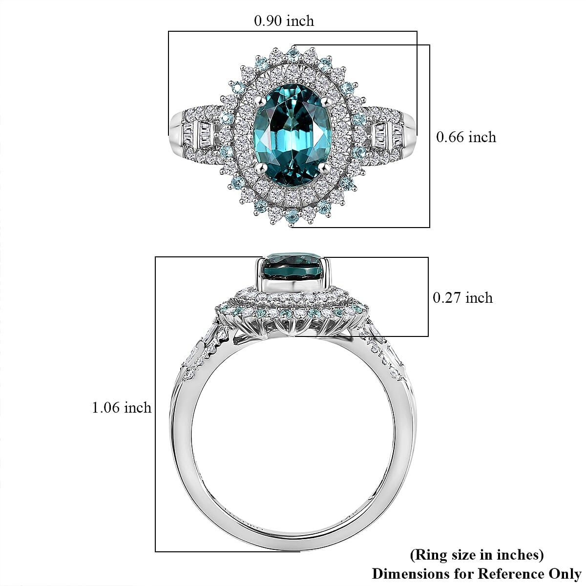 Certified & Appraised Luxoro AAA Pirineu Lagoon Tourmaline, Paraiba Tourmaline and G-H I2 Diamond 3.30 ctw Ring in 14K White Gold (Size 9.0) 5.90 Grams image number 5