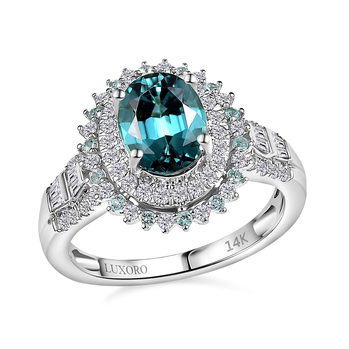 Luxoro 14K White Gold AAA Pirineu Lagoon Tourmaline, Paraiba Tourmaline, Diamond (G-H, I2) (0.77 cts) Ring (Size 9.5) (5.90 g) 3.30 ctw image number 0