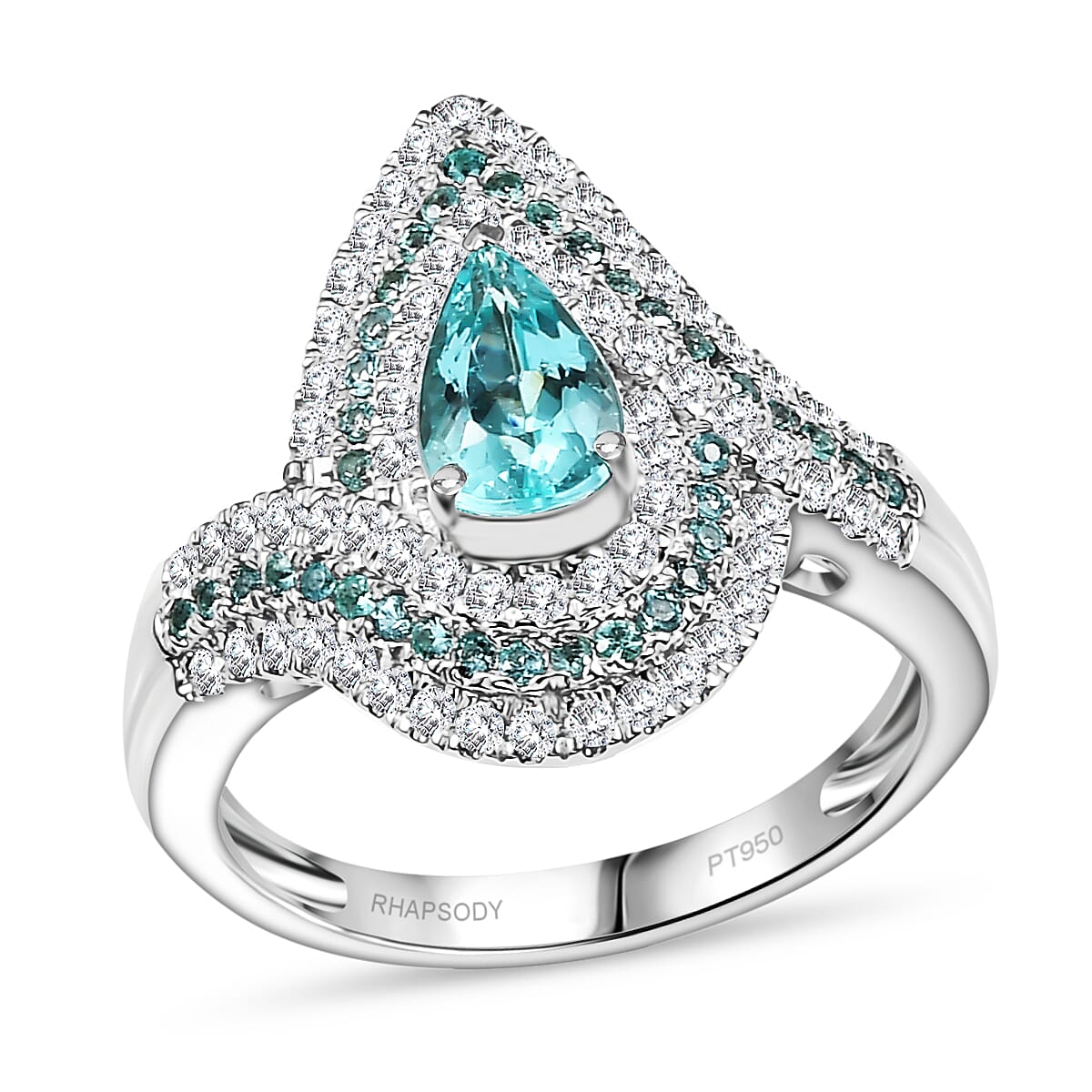 Rhapsody 950 Platinum AAAA Paraiba Tourmaline, Diamond (E-F, VS2) (0.65 cts) Ring (Size 11.0) (10.15 g) 2.15 ctw