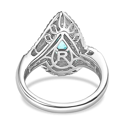 Rhapsody 950 Platinum AAAA Paraiba Tourmaline, Diamond (E-F, VS2) (0.65 cts) Ring (Size 11.0) (10.15 g) 2.15 ctw