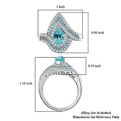 Rhapsody 950 Platinum AAAA Paraiba Tourmaline, Diamond (E-F, VS2) (0.65 cts) Ring (Size 11.0) (10.15 g) 2.15 ctw