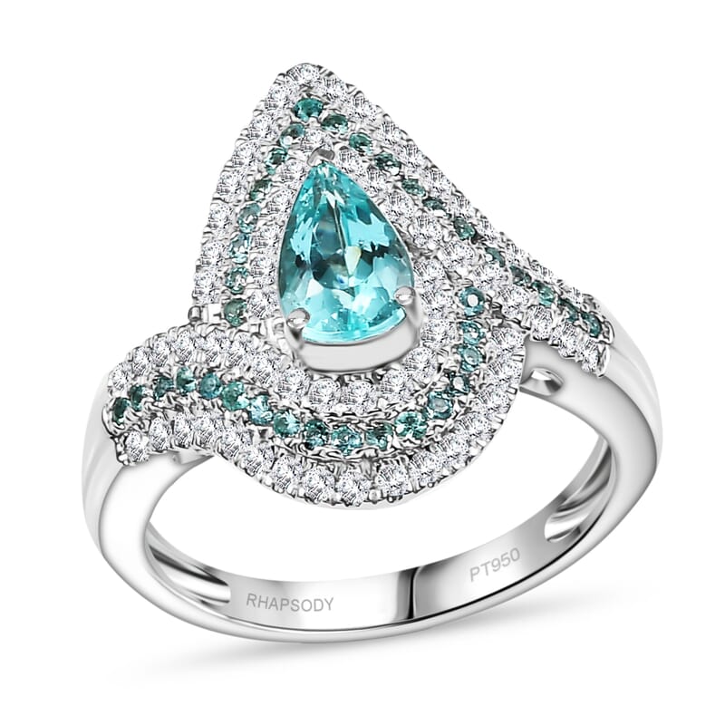 Rhapsody 950 Platinum AAAA Paraiba Tourmaline, Diamond (E-F, VS2) (0.65 cts) Ring (Size 13.0) (10.15 g) 2.15 ctw