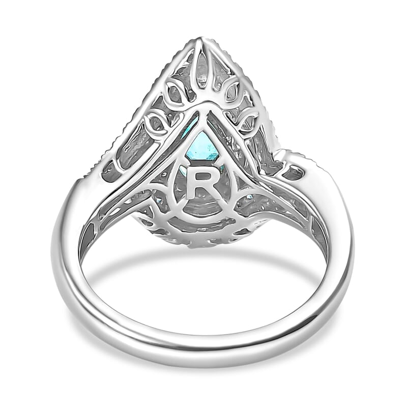 Rhapsody 950 Platinum AAAA Paraiba Tourmaline, Diamond (E-F, VS2) (0.65 cts) Ring (Size 7.0) (10.15 g) 2.15 ctw