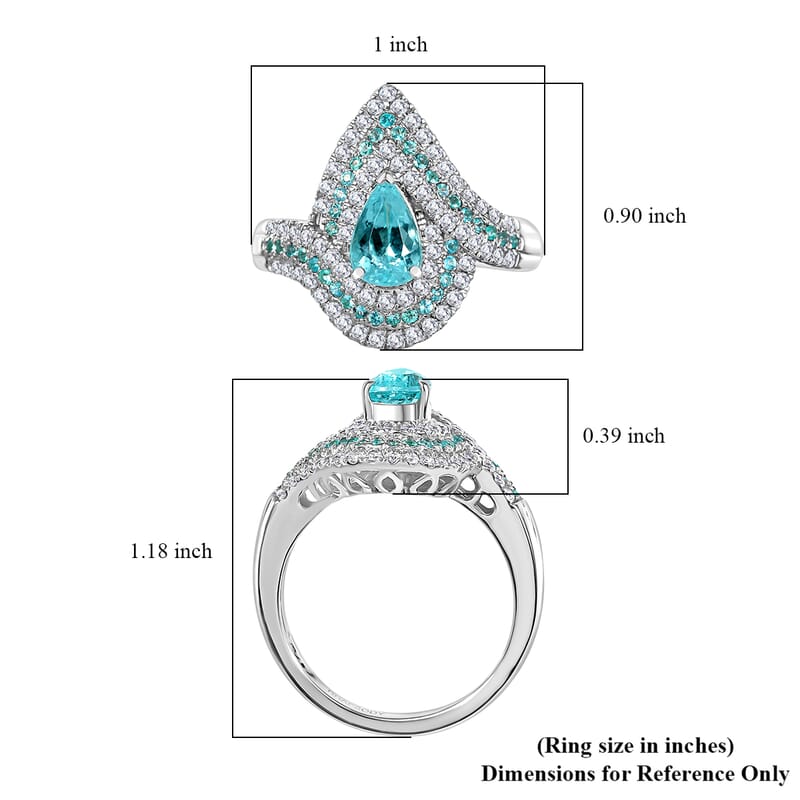 Rhapsody 950 Platinum AAAA Paraiba Tourmaline, Diamond (E-F, VS2) (0.65 cts) Ring (Size 7.0) (10.15 g) 2.15 ctw