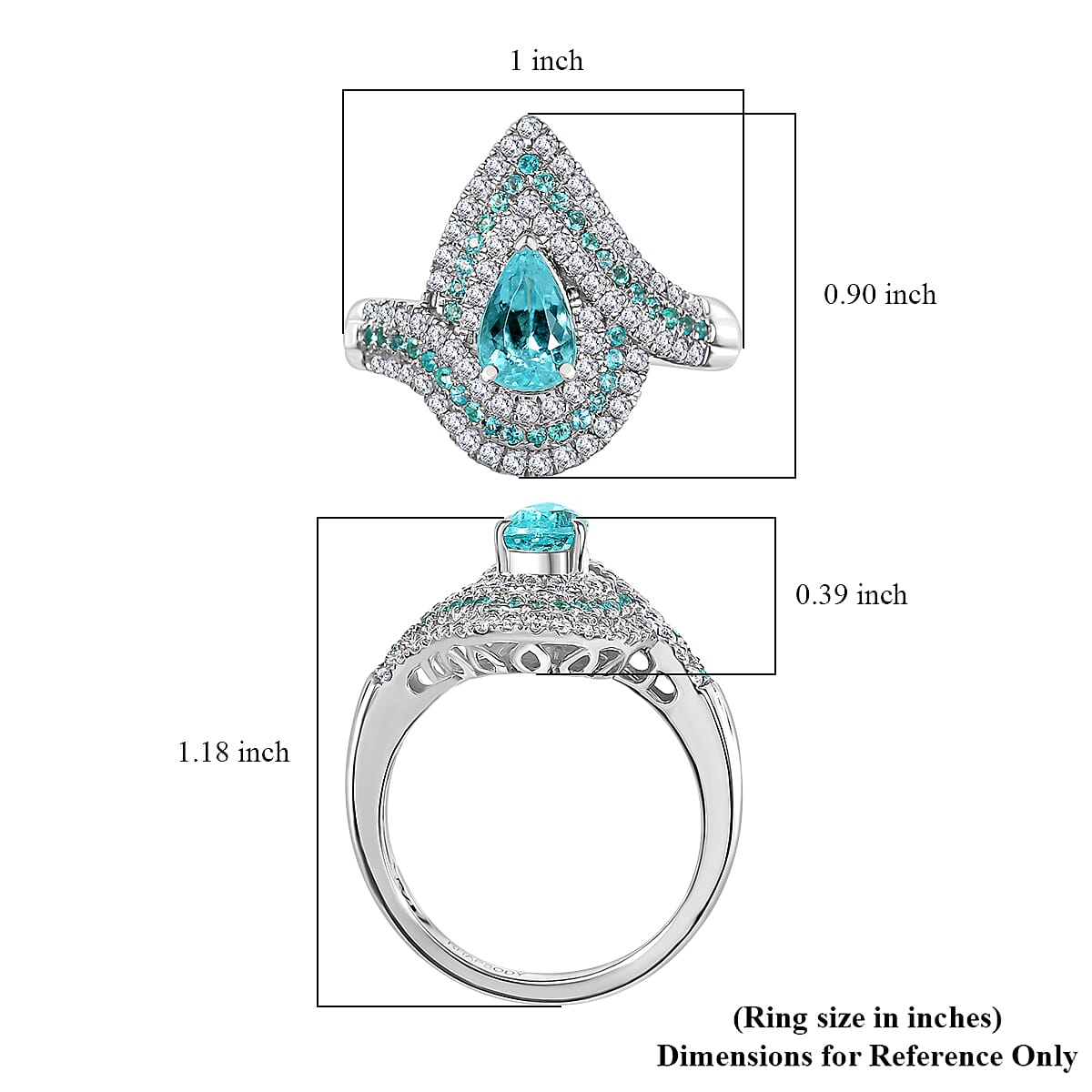 Rhapsody 950 Platinum AAAA Paraiba Tourmaline, Diamond (E-F, VS2) (0.65 cts) Ring (Size 7.5) (10.15 g) 2.15 ctw