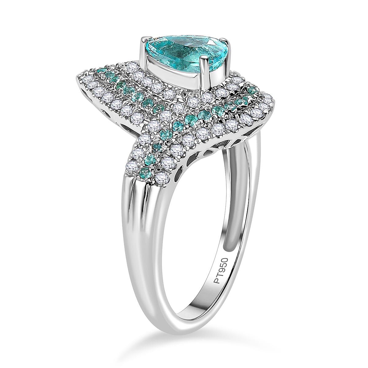 Certified & Appraised Rhapsody AAAA Paraiba Tourmaline and E-F VS2 Diamond 2.15 ctw Ring in 950 Platinum (Size 9.0) 10.15 Grams image number 3