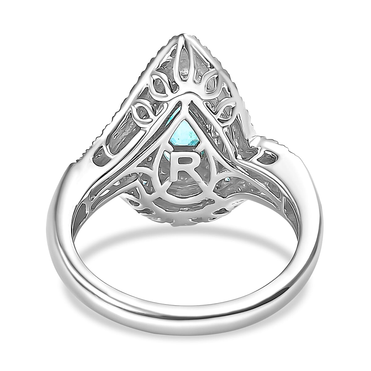 Certified & Appraised Rhapsody AAAA Paraiba Tourmaline and E-F VS2 Diamond 2.15 ctw Ring in 950 Platinum (Size 9.0) 10.15 Grams image number 4