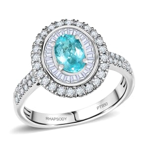 Certified & Appraised Rhapsody AAAA Paraiba Tourmaline and E-F VS2 Diamond 2.10 ctw Ring in 950 Platinum (Size 6.0) 7.10 Grams