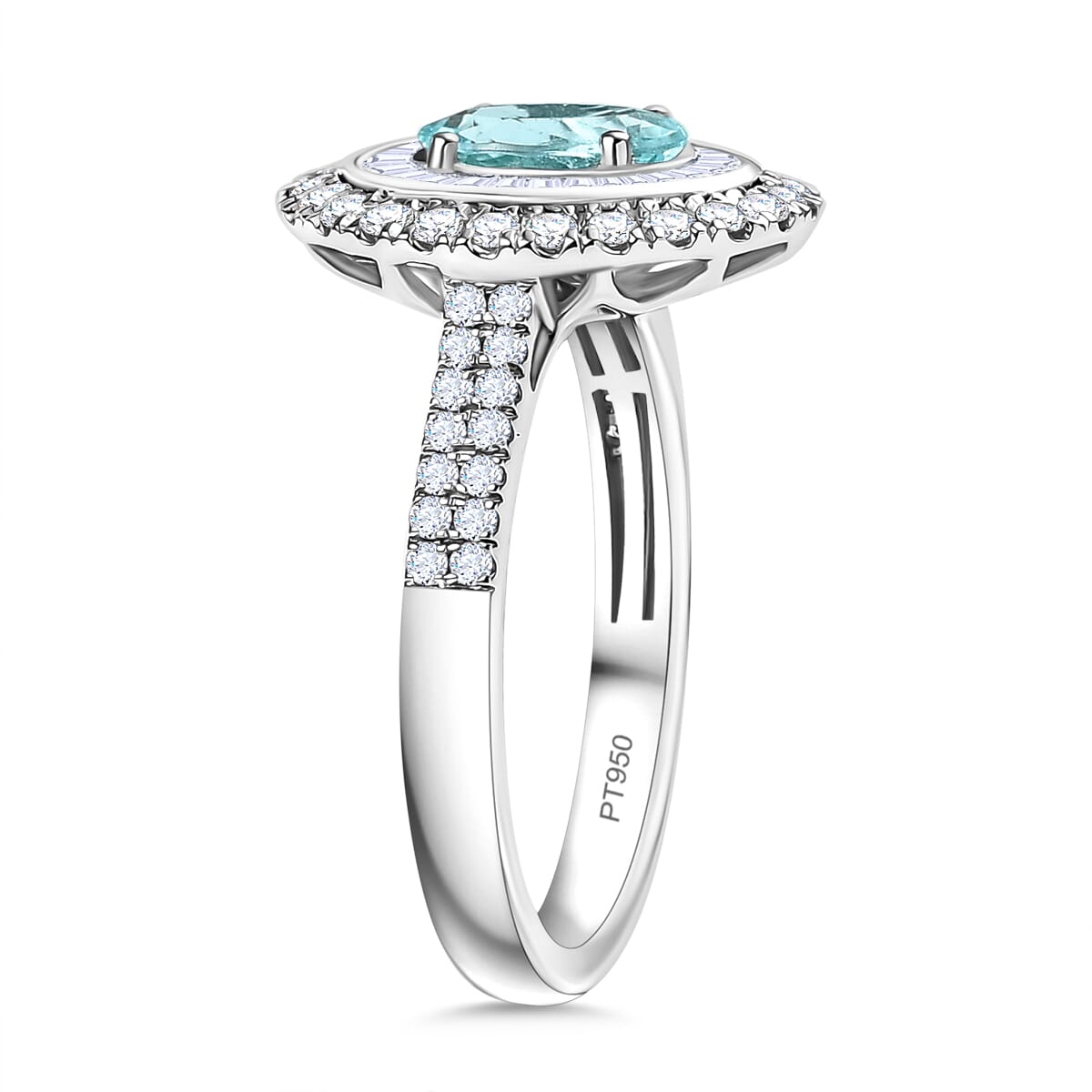 Certified & Appraised Rhapsody AAAA Paraiba Tourmaline and E-F VS2 Diamond 2.10 ctw Ring in 950 Platinum 7.10 Grams image number 3