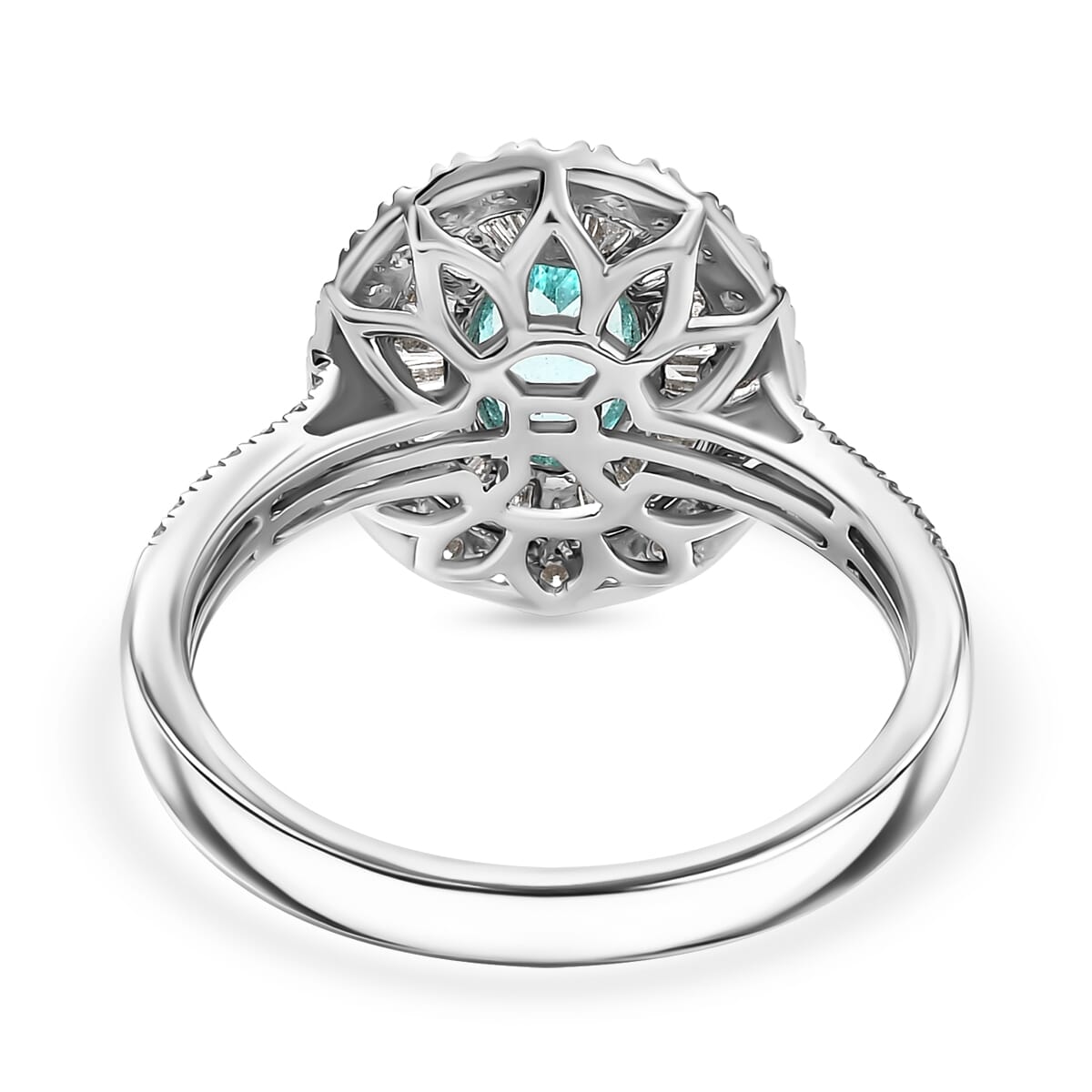 Certified & Appraised Rhapsody AAAA Paraiba Tourmaline and E-F VS2 Diamond 2.10 ctw Ring in 950 Platinum 7.10 Grams image number 4
