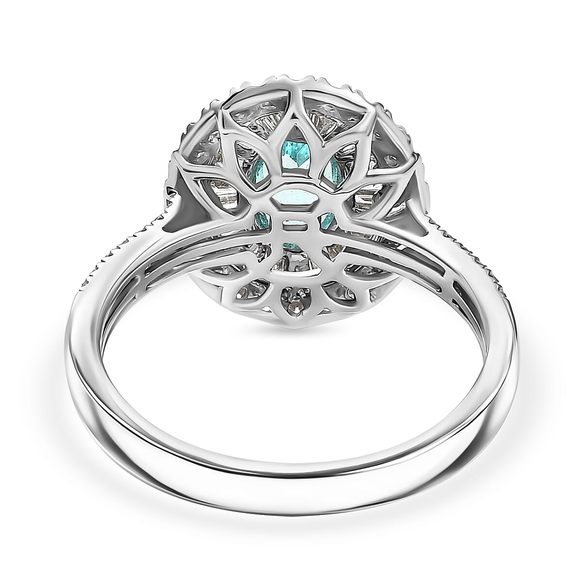 Certified & Appraised Rhapsody AAAA Paraiba Tourmaline and E-F VS2 Diamond 2.10 ctw Ring in 950 Platinum (Size 7.0) 7.10 Grams image number 4