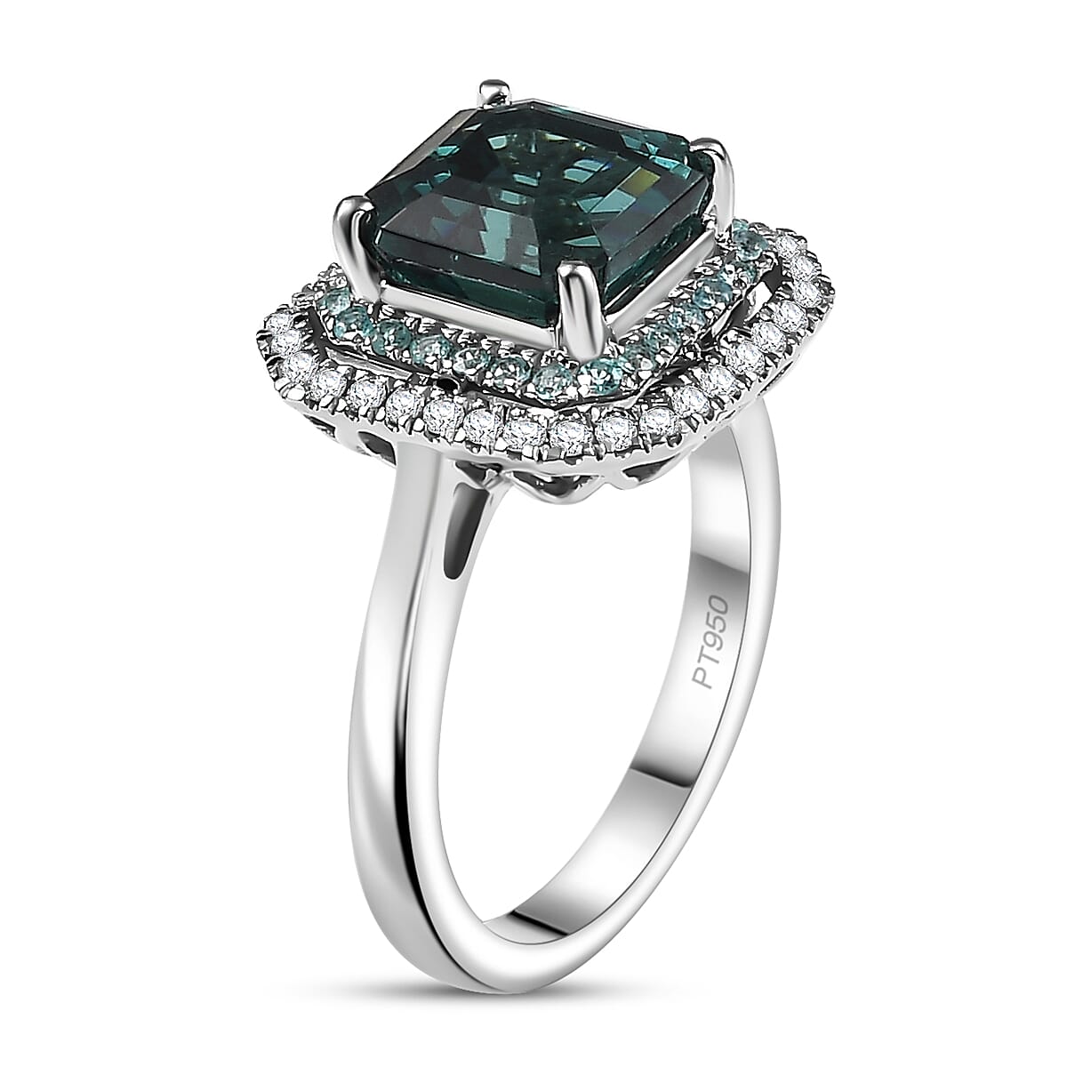 Certified & Appraised Rhapsody 950 Platinum AAAA Lagoon Tourmaline, Paraiba Tourmaline and Diamond (E-F, VS2) Ring with Free Paraiba Book (Size 11.0) (8.30 g) 5.15 ctw image number 3