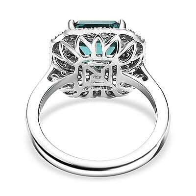 Certified & Appraised Rhapsody 950 Platinum AAAA Pirineu Lagoon Tourmaline, Paraiba Tourmaline and Diamond (E-F, VS2) Ring (Size 11.0) (8.30 g) 5.15 ctw